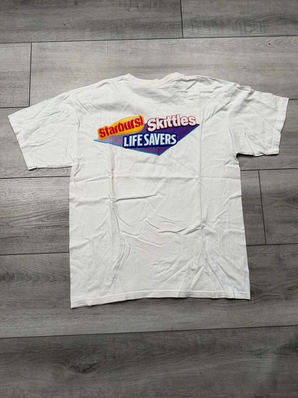 Y2K Vintage Mars Wrigley Starburst Skittles Life Savers Graphic T-Shirt White